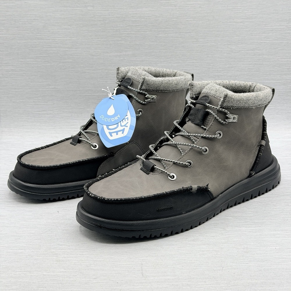 Hey Dude Bradley Men's 12 Boots Gray Black Fleece Lined Water Repellent NWT